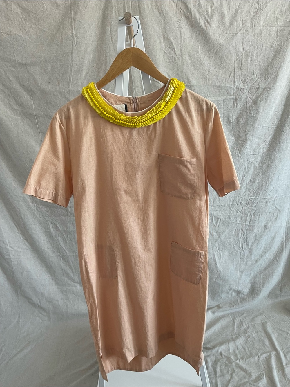 Marni Peach Shift Dress with Yellow Beaded Neckline